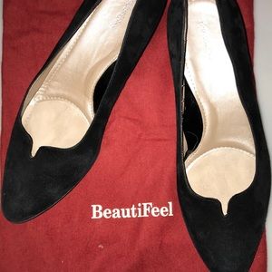 Black suede low heels